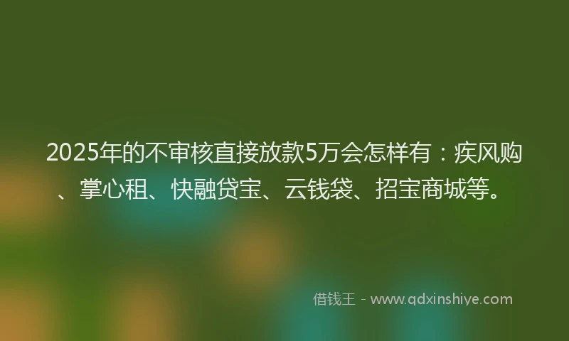 2025年的不审核直接放款5万会怎样有：疾风购、掌心租、快融贷宝、云钱袋、招宝商城等。