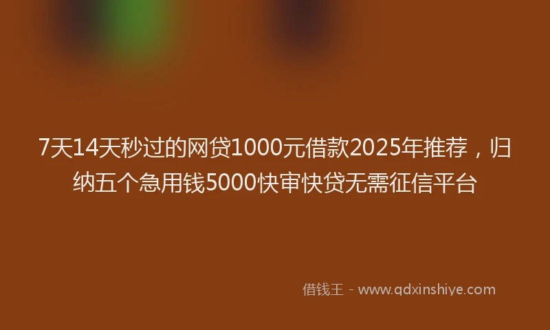 7天14天秒过的网贷1000元借款2025年推荐，归纳五个急用钱5000快审快贷无需征信平台