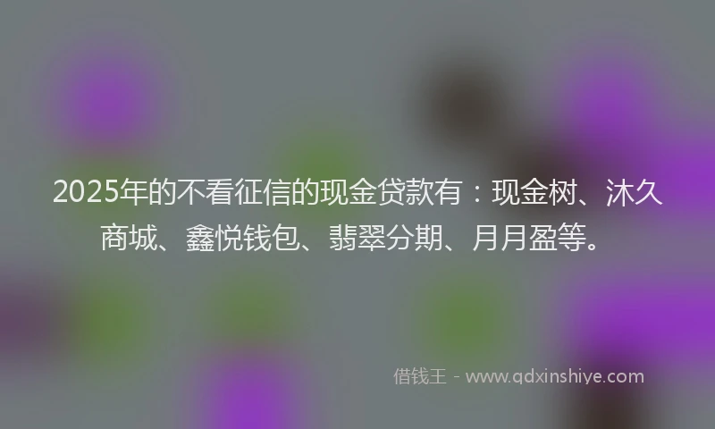 2025年的不看征信的现金贷款有：现金树、沐久商城、鑫悦钱包、翡翠分期、月月盈等。