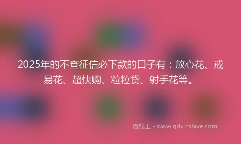 2025年的不查征信必下款的口子有：放心花、戒易花、超快购、粒粒贷、射手花等。
