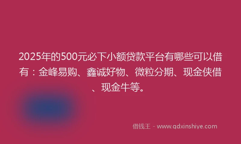 2025年的500元必下小额贷款平台有哪些可以借有：金峰易购、鑫诚好物、微粒分期、现金侠借、现金牛等。