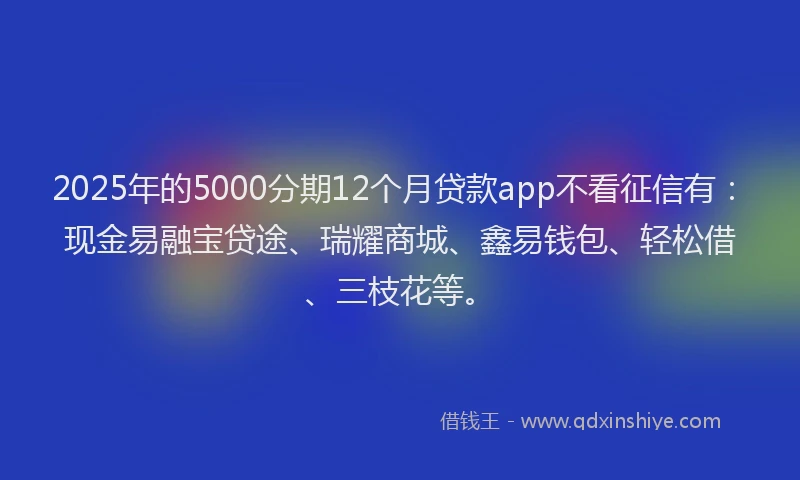 2025年的5000分期12个月贷款app不看征信有：现金易融宝贷途、瑞耀商城、鑫易钱包、轻松借、三枝花等。