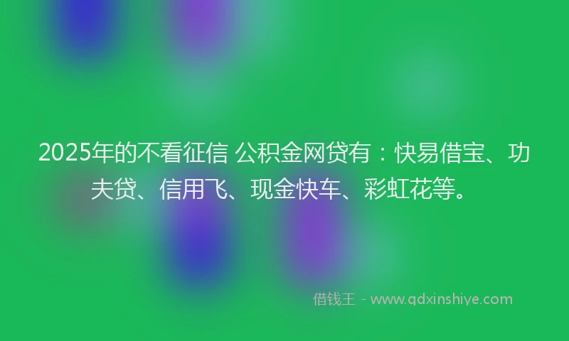 2025年的不看征信 公积金网贷有：快易借宝、功夫贷、信用飞、现金快车、彩虹花等。