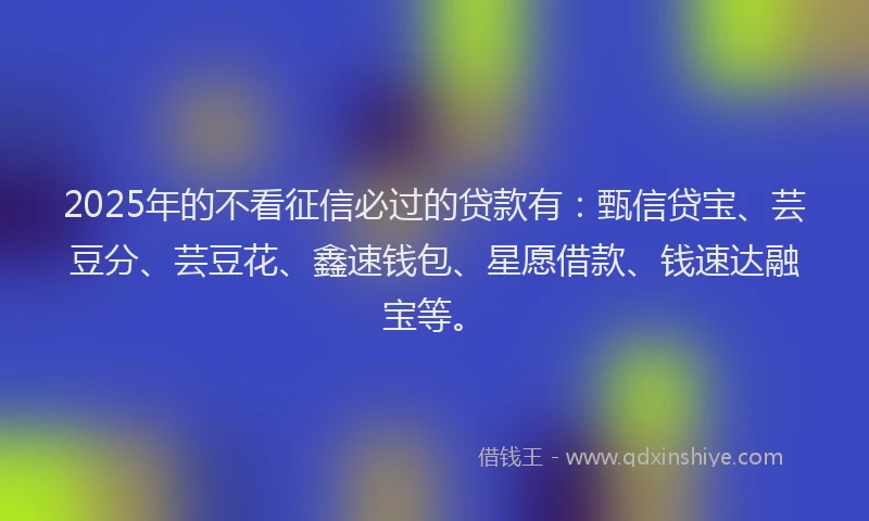 2025年的不看征信必过的贷款有：甄信贷宝、芸豆分、芸豆花、鑫速钱包、星愿借款、钱速达融宝等。
