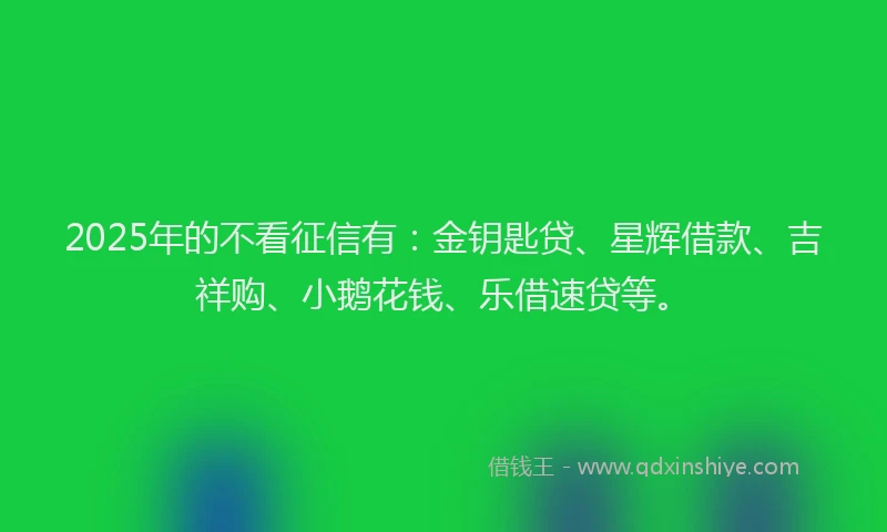 2025年的不看征信有：金钥匙贷、星辉借款、吉祥购、小鹅花钱、乐借速贷等。