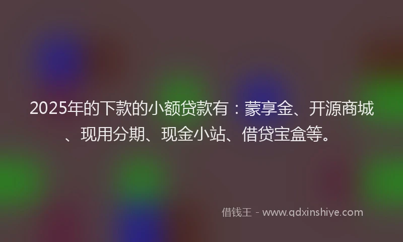 2025年的下款的小额贷款有：蒙享金、开源商城、现用分期、现金小站、借贷宝盒等。