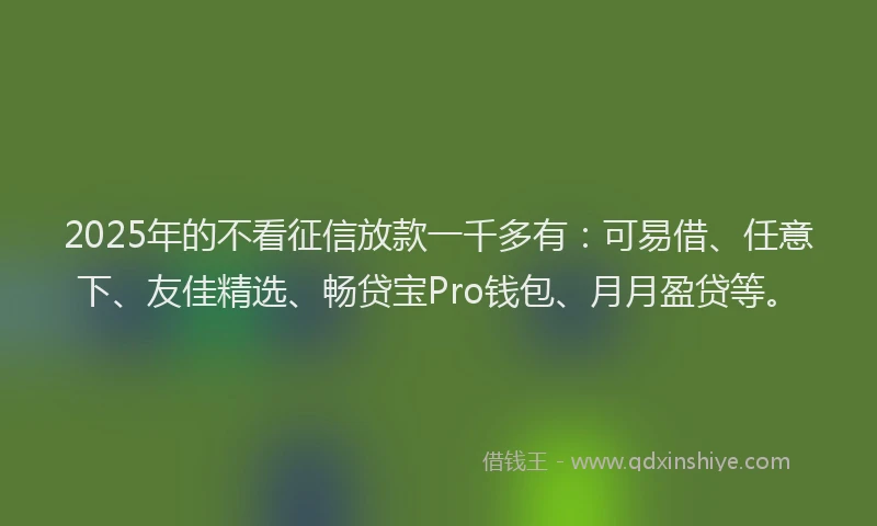 2025年的不看征信放款一千多有：可易借、任意下、友佳精选、畅贷宝Pro钱包、月月盈贷等。
