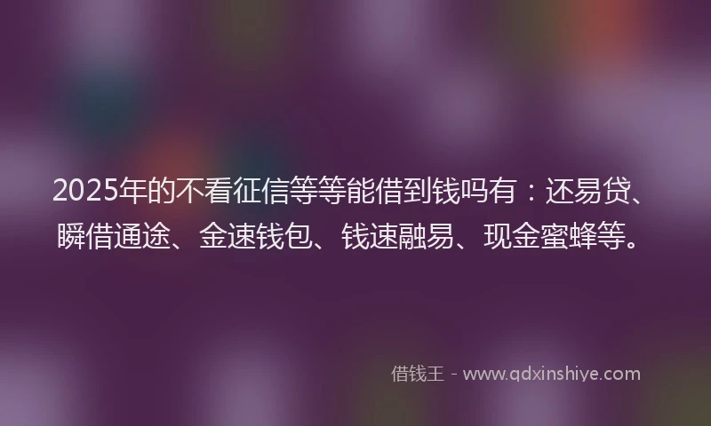 2025年的不看征信等等能借到钱吗有：还易贷、瞬借通途、金速钱包、钱速融易、现金蜜蜂等。