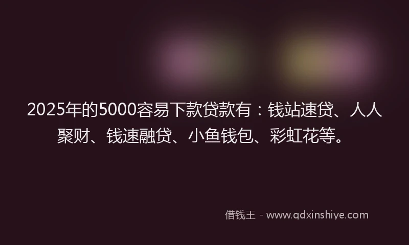 2025年的5000容易下款贷款有：钱站速贷、人人聚财、钱速融贷、小鱼钱包、彩虹花等。