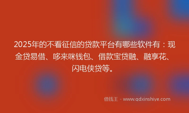 2025年的不看征信的贷款平台有哪些软件有：现金贷易借、哆来咪钱包、借款宝贷融、融享花、闪电侠贷等。