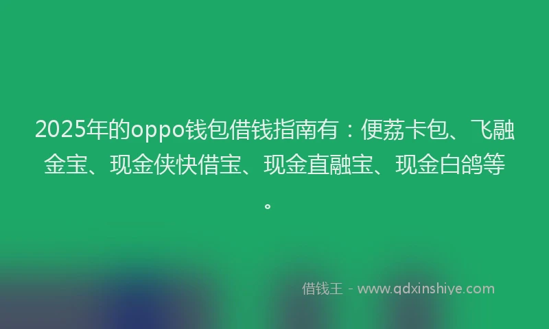 2025年的oppo钱包借钱指南有：便荔卡包、飞融金宝、现金侠快借宝、现金直融宝、现金白鸽等。