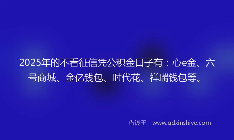 2025年的不看征信凭公积金口子有：心e金、六号商城、金亿钱包、时代花、祥瑞钱包等。
