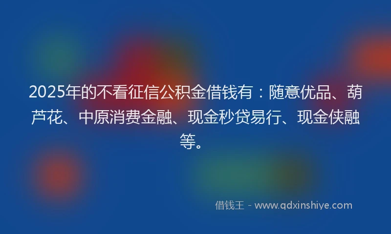 2025年的不看征信公积金借钱有：随意优品、葫芦花、中原消费金融、现金秒贷易行、现金侠融等。