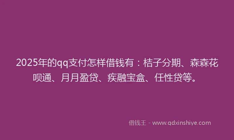 2025年的qq支付怎样借钱有：桔子分期、森森花呗通、月月盈贷、疾融宝盒、任性贷等。
