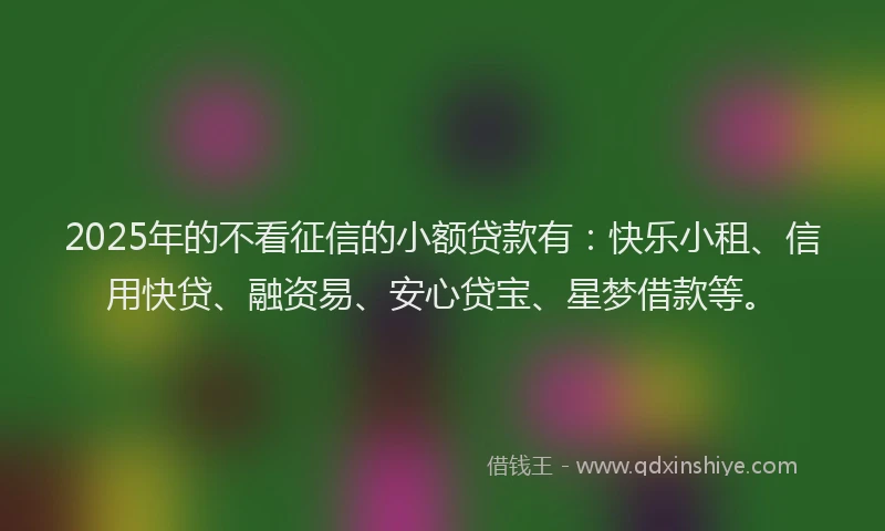 2025年的不看征信的小额贷款有：快乐小租、信用快贷、融资易、安心贷宝、星梦借款等。