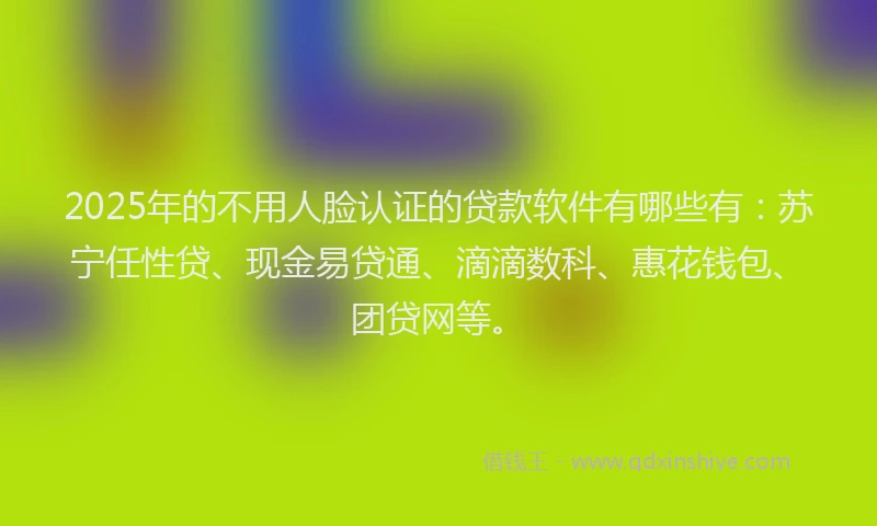 2025年的不用人脸认证的贷款软件有哪些有：苏宁任性贷、现金易贷通、滴滴数科、惠花钱包、团贷网等。