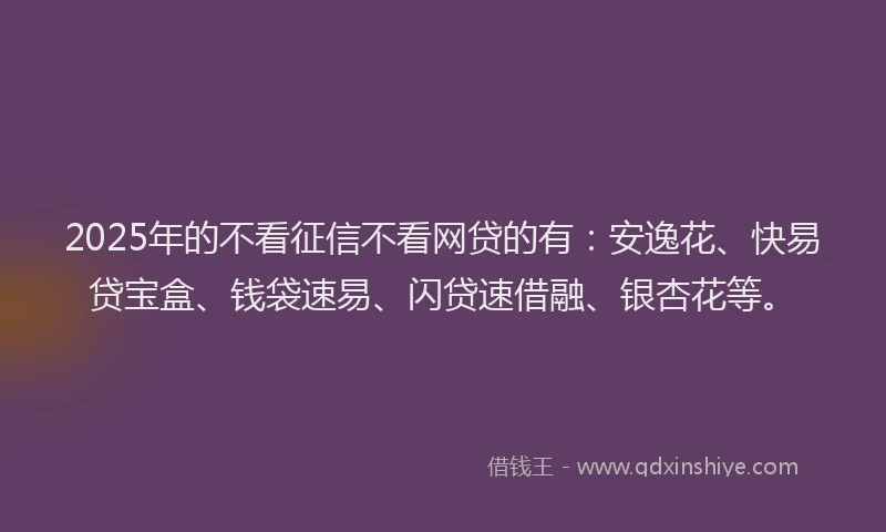 2025年的不看征信不看网贷的有：安逸花、快易贷宝盒、钱袋速易、闪贷速借融、银杏花等。