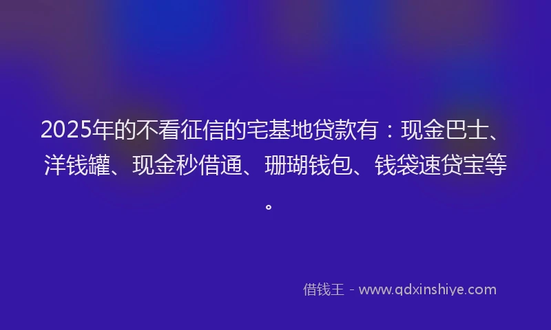 2025年的不看征信的宅基地贷款有：现金巴士、洋钱罐、现金秒借通、珊瑚钱包、钱袋速贷宝等。