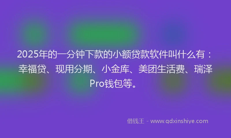 2025年的一分钟下款的小额贷款软件叫什么有：幸福贷、现用分期、小金库、美团生活费、瑞泽Pro钱包等。