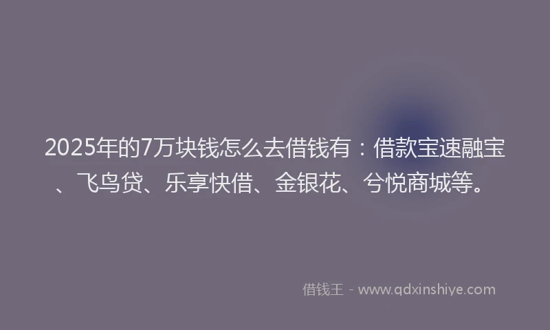 2025年的7万块钱怎么去借钱有：借款宝速融宝、飞鸟贷、乐享快借、金银花、兮悦商城等。
