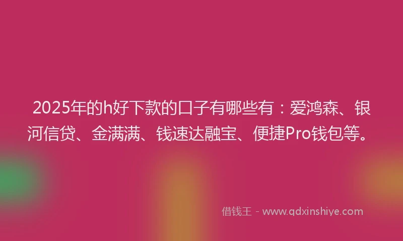 2025年的h好下款的口子有哪些有：爱鸿森、银河信贷、金满满、钱速达融宝、便捷Pro钱包等。