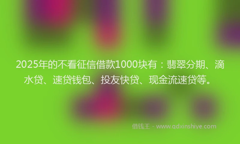 2025年的不看征信借款1000块有：翡翠分期、滴水贷、速贷钱包、投友快贷、现金流速贷等。