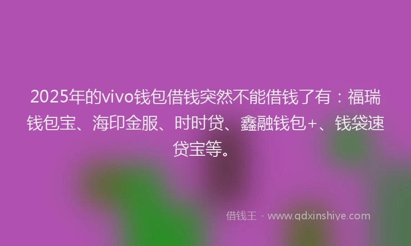 2025年的vivo钱包借钱突然不能借钱了有：福瑞钱包宝、海印金服、时时贷、鑫融钱包+、钱袋速贷宝等。
