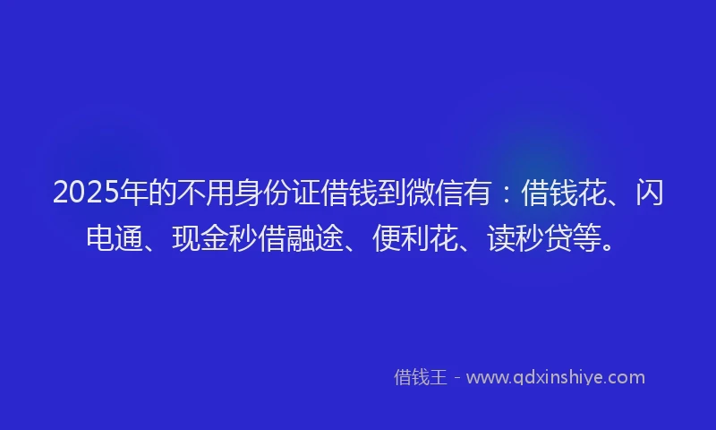 2025年的不用身份证借钱到微信有：借钱花、闪电通、现金秒借融途、便利花、读秒贷等。