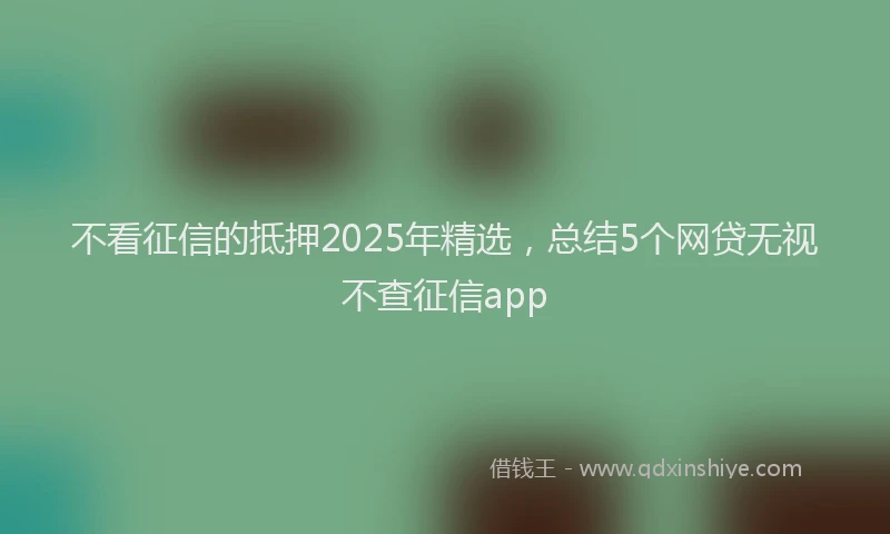 不看征信的抵押2025年精选，总结5个网贷无视不查征信app