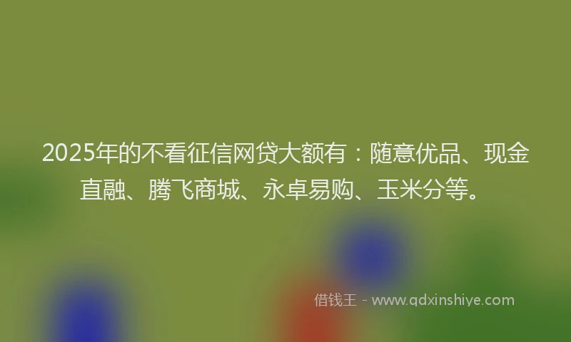 2025年的不看征信网贷大额有：随意优品、现金直融、腾飞商城、永卓易购、玉米分等。