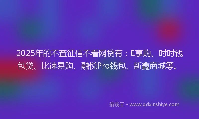 2025年的不查征信不看网贷有：E享购、时时钱包贷、比速易购、融悦Pro钱包、新鑫商城等。