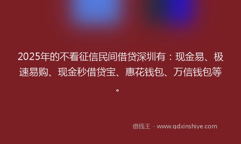 2025年的不看征信民间借贷深圳有：现金易、极速易购、现金秒借贷宝、惠花钱包、万信钱包等。