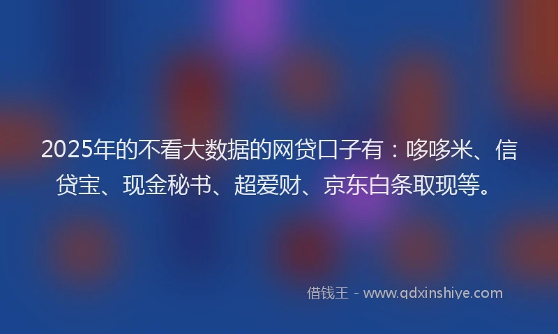 2025年的不看大数据的网贷口子有：哆哆米、信贷宝、现金秘书、超爱财、京东白条取现等。