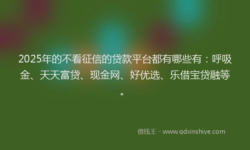 2025年的不看征信的贷款平台都有哪些有：呼吸金、天天富贷、现金网、好优选、乐借宝贷融等。