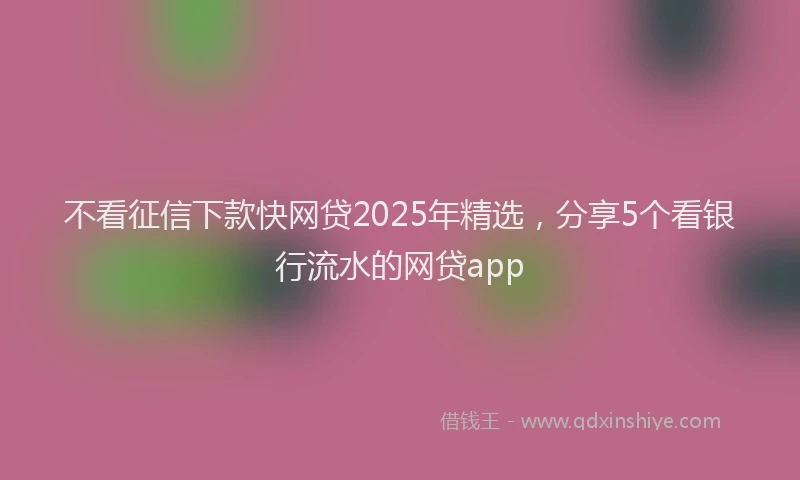 不看征信下款快网贷2025年精选，分享5个看银行流水的网贷app