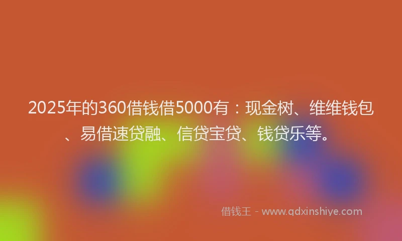 2025年的360借钱借5000有：现金树、维维钱包、易借速贷融、信贷宝贷、钱贷乐等。