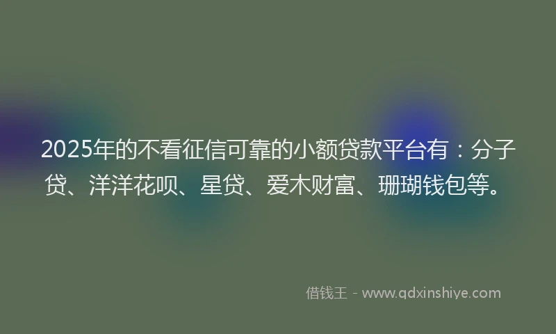 2025年的不看征信可靠的小额贷款平台有：分子贷、洋洋花呗、星贷、爱木财富、珊瑚钱包等。