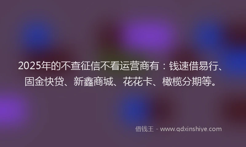 2025年的不查征信不看运营商有：钱速借易行、固金快贷、新鑫商城、花花卡、橄榄分期等。