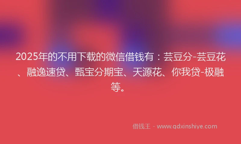 2025年的不用下载的微信借钱有：芸豆分-芸豆花、融逸速贷、甄宝分期宝、天源花、你我贷-极融等。