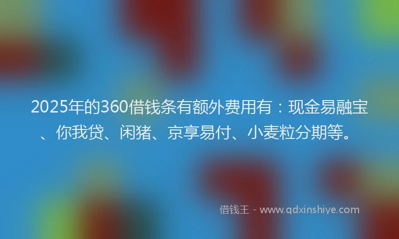 2025年的360借钱条有额外费用有：现金易融宝、你我贷、闲猪、京享易付、小麦粒分期等。