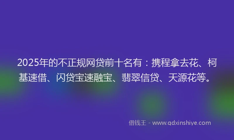 2025年的不正规网贷前十名有：携程拿去花、柯基速借、闪贷宝速融宝、翡翠信贷、天源花等。
