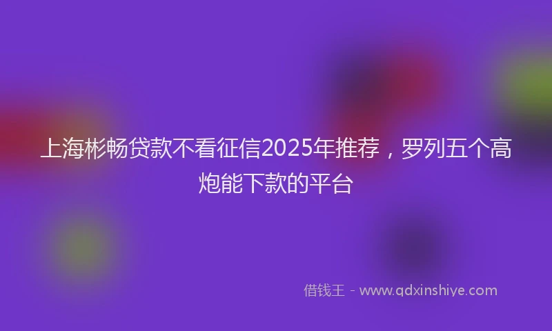 上海彬畅贷款不看征信2025年推荐，罗列五个高炮能下款的平台