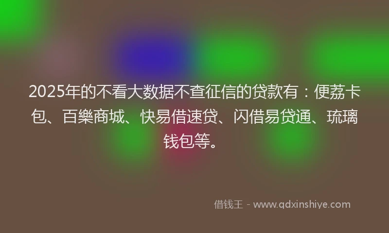 2025年的不看大数据不查征信的贷款有：便荔卡包、百樂商城、快易借速贷、闪借易贷通、琉璃钱包等。