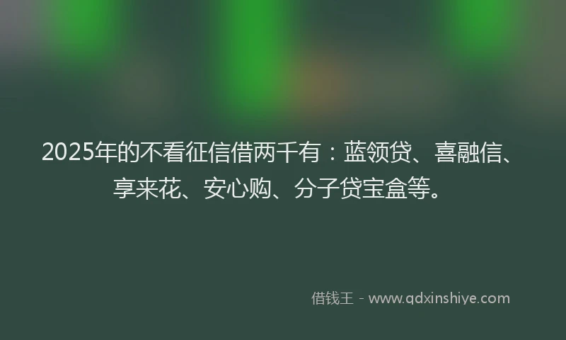 2025年的不看征信借两千有：蓝领贷、喜融信、享来花、安心购、分子贷宝盒等。