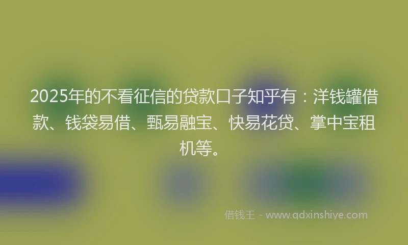 2025年的不看征信的贷款口子知乎有：洋钱罐借款、钱袋易借、甄易融宝、快易花贷、掌中宝租机等。