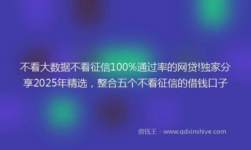 不看大数据不看征信100%通过率的网贷!独家分享2025年精选，整合五个不看征信的借钱口子