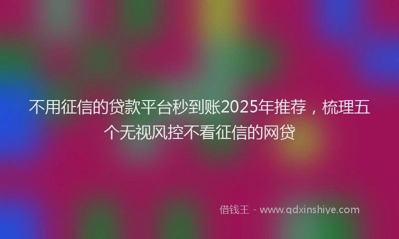不用征信的贷款平台秒到账2025年推荐，梳理五个无视风控不看征信的网贷