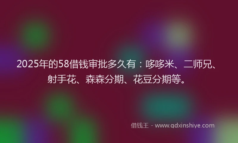2025年的58借钱审批多久有：哆哆米、二师兄、射手花、森森分期、花豆分期等。