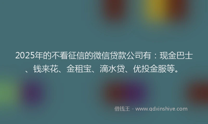 2025年的不看征信的微信贷款公司有：现金巴士、钱来花、金租宝、滴水贷、优投金服等。