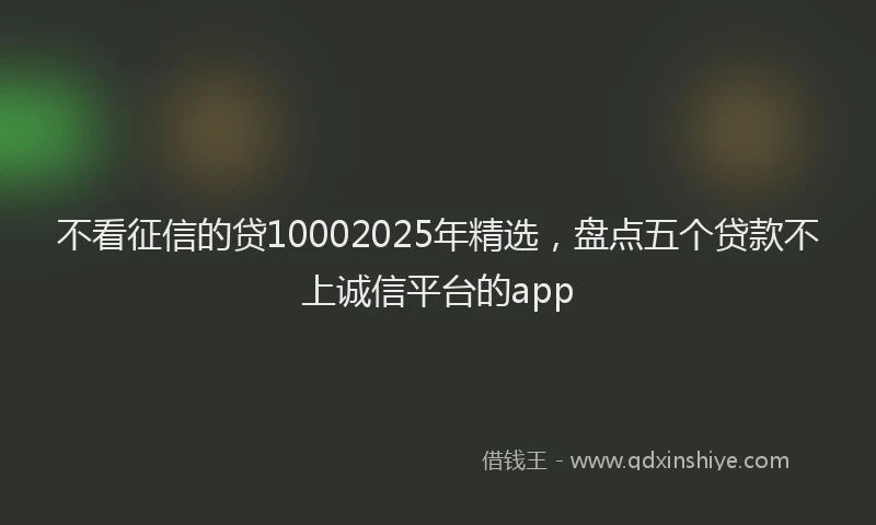 不看征信的贷10002025年精选，盘点五个贷款不上诚信平台的app